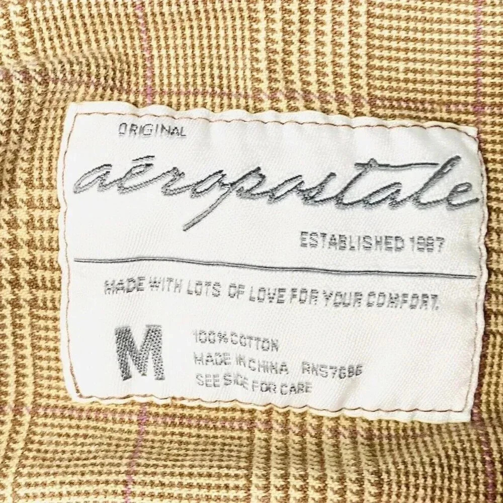 AEROPOSTALE Women Short Sleeve Button Down Cotton Collared Plaid Shirt Size M - Picture 11 of 12
